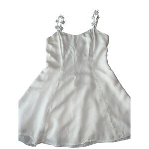 Jessica McClintock Ivory White Evening Gown Beaded Floral Strap Size 13/14 USA